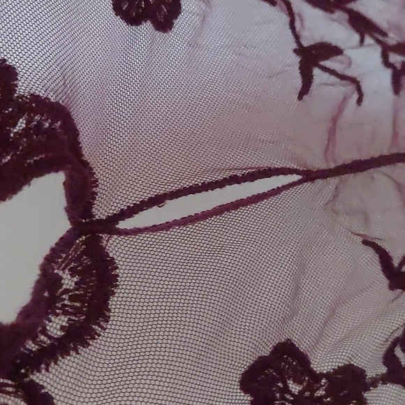 Embroidered Crochet Burgundy Open Front Duster Kimono L Indie Boho Festival - Picture 11 of 12